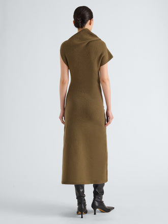 Proenza Schouler Back full length image of model wearing Lothea Dress in Lofty Merino Wool in Olive
