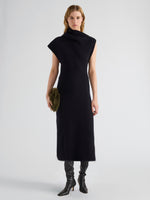 Proenza Schouler Front full length image of model wearing Lothea Dress in Lofty Merino Wool in Navy Melange