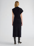 Proenza Schouler Back full length image of model wearing Lothea Dress in Lofty Merino Wool in Navy Melange
