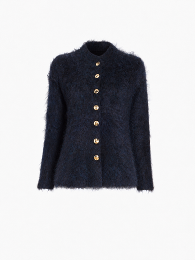 Proenza Schouler Still Life image of Aniza Cardigan in Brushed Mohair in Navy Black