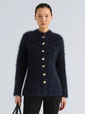 Proenza Schouler Front cropped image of model wearing Aniza Cardigan in Brushed Mohair in Navy Black