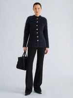 Proenza Schouler Front full length image of model wearing Aniza Cardigan in Brushed Mohair in Navy Black