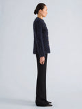 Proenza Schouler Side full length image of model wearing Aniza Cardigan in Brushed Mohair in Navy Black