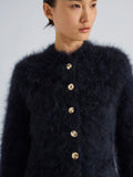 Proenza Schouler Detail Image of Anzina Cardigan in Brushed mohair in Navy black 