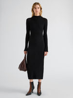 Proenza Schouler Front full length image of model wearing Roux Dress in Viscose Silk Rib in Black