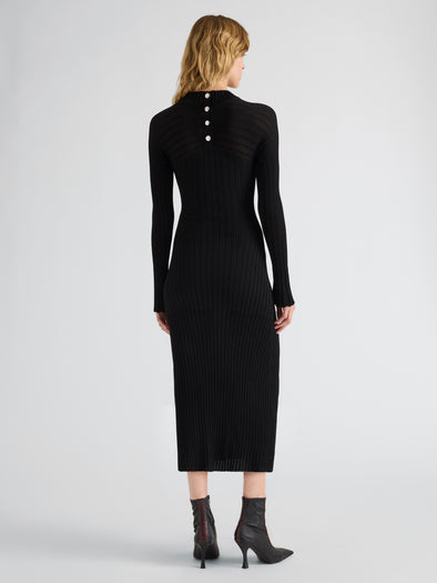 Proenza Schouler Back full length image of model wearing Roux Dress in Viscose Silk Rib in Black