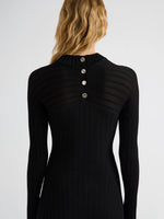 Proenza Schouler Detail image of model wearing Roux Dress in Viscose Silk Rib in Black