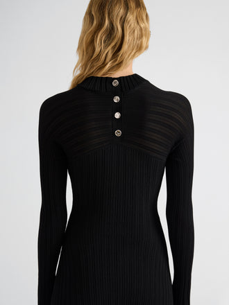 Proenza Schouler Detail image of model wearing Roux Dress in Viscose Silk Rib in Black