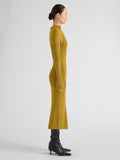 Proenza Schouler Side full length image of model wearing Roux Dress in Viscose Silk Rib in Gold