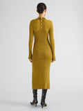 Proenza Schouler Back full length image of model wearing Roux Dress in Viscose Silk Rib in Gold