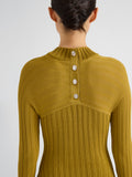 Proenza Schouler Detail image of model wearing Roux Dress in Viscose Silk Rib in Gold