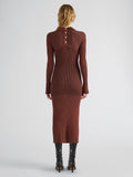 Proenza Schouler Back full length image of model wearing Roux Dress in Viscose Silk Rib in Copper