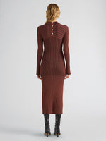 Proenza Schouler Back full length image of model wearing Roux Dress in Viscose Silk Rib in Copper