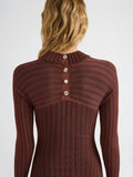 Proenza Schouler Detail image of model wearing Roux Dress in Viscose Silk Rib in Copper