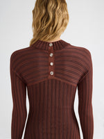 Proenza Schouler Detail image of model wearing Roux Dress in Viscose Silk Rib in Copper