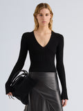 Proenza Schouler Front cropped image of model wearing Roux Top in Viscose Silk Rib in Black