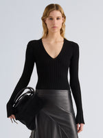 Proenza Schouler Front cropped image of model wearing Roux Top in Viscose Silk Rib in Black