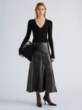 Proenza Schouler Front full length image of model wearing Roux Top in Viscose Silk Rib in Black