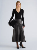 Proenza Schouler Front full length image of model wearing Roux Top in Viscose Silk Rib in Black
