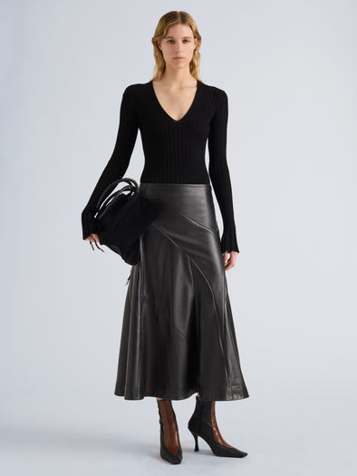 Proenza Schouler Front full length image of model wearing Roux Top in Viscose Silk Rib in Black