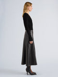 Proenza Schouler Side full length image of model wearing Roux Top in Viscose Silk Rib in Black