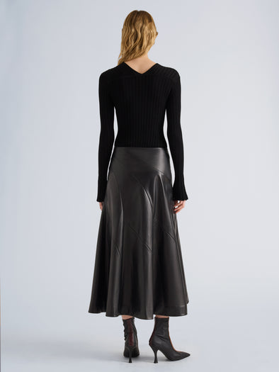 Proenza Schouler Back full length image of model wearing Roux Top in Viscose Silk Rib in Black