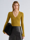 Proenza Schouler Front cropped image of model wearing Roux Top in Viscose Silk Rib in Gold