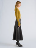 Proenza Schouler Side full length image of model wearing Roux Top in Viscose Silk Rib in Gold