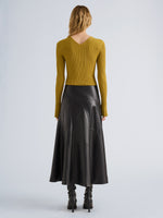 Proenza Schouler Back full length image of model wearing Roux Top in Viscose Silk Rib in Gold