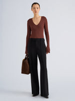 Proenza Schouler Front full length image of model wearing Roux Top in Viscose Silk Rib in Copper