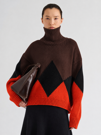 Proenza Schouler Front cropped image of model wearing Oren Intarsia Turtleneck in Cashmere Wool in Red Multi