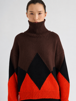 Proenza Schouler Detail image of model wearing Oren Intarsia Turtleneck in Cashmere Wool in Red Multi