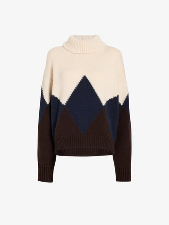 Proenza Schouler Still Life image of Oren Intarsia Turtleneck in Cashmere Wool in Raisin Multi