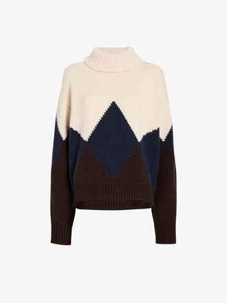 Proenza Schouler Still Life image of Oren Intarsia Turtleneck in Cashmere Wool in Raisin Multi