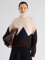 Proenza Schouler Front cropped image of model wearing Oren Intarsia Turtleneck in Cashmere Wool in Raisin Multi