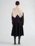 Proenza Schouler Back full length image of model wearing Oren Intarsia Turtleneck in Cashmere Wool in Raisin Multi