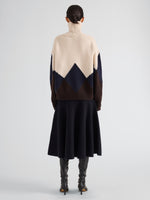 Proenza Schouler Back full length image of model wearing Oren Intarsia Turtleneck in Cashmere Wool in Raisin Multi