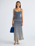 Proenza Schouler Front full length image of model wearing Kara Dress in Striped Viscose in Azure Multi
