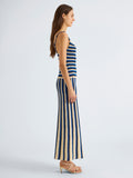 Proenza Schouler Side full length image of model wearing Kara Dress in Striped Viscose in Azure Multi