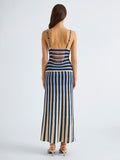 Proenza Schouler Back full length image of model wearing Kara Dress in Striped Viscose in Azure Multi