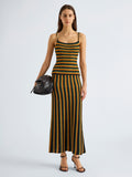 Proenza Schouler Front full length image of model wearing Kara Dress in Striped Viscose in Tangerine Multi