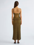Proenza Schouler Back full length image of model wearing Kara Dress in Striped Viscose in Tangerine Multi