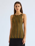 Proenza Schouler Front cropped image of model wearing Carol Top in Striped Viscose in Tangerine Multi
