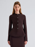Proenza Schouler Front cropped image of model wearing Dasha Jacket in Compact Viscose in Coffee