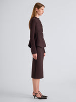 Proenza Schouler Side full length image of model wearing Dasha Jacket in Compact Viscose in Coffee