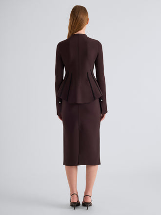 Proenza Schouler Back full length image of model wearing Dasha Jacket in Compact Viscose in Coffee