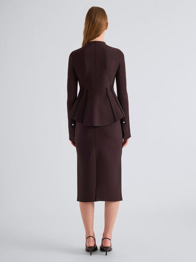 Proenza Schouler Back full length image of model wearing Dasha Jacket in Compact Viscose in Coffee