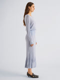Proenza Schouler Side full length image of model wearing Talia Dress in Lightweight Merino in Powder Blue