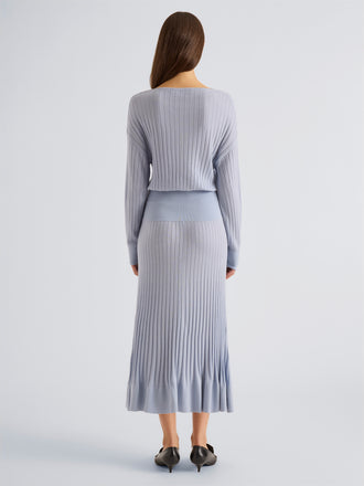 Proenza Schouler Back full length image of model wearing Talia Dress in Lightweight Merino in Powder Blue