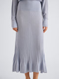 Proenza Schouler Detail image of model wearing Talia Dress in Lightweight Merino in Powder Blue